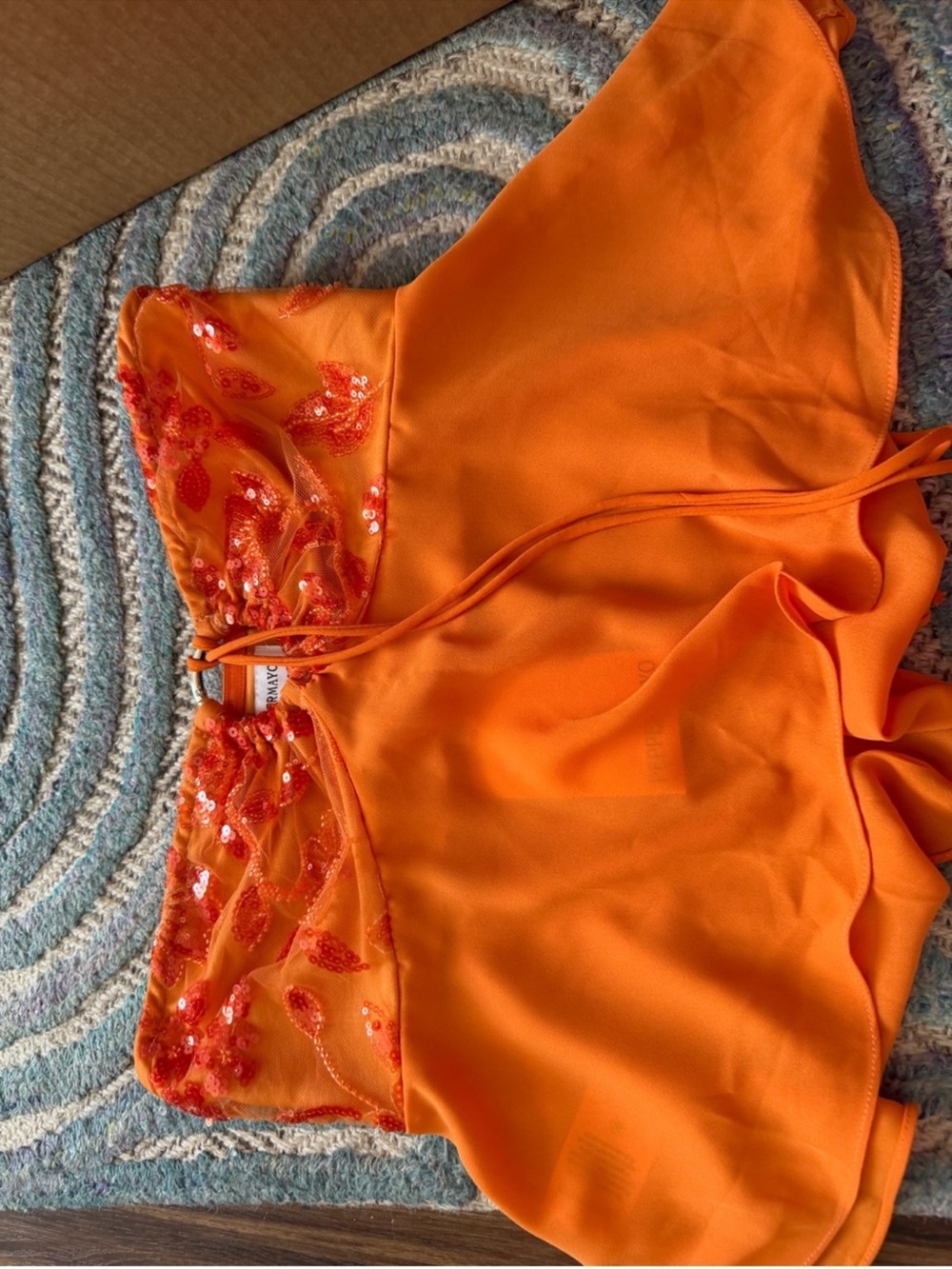 Peppermayo Strapless Orange Sequined Peplum SET - Picture 3 of 3